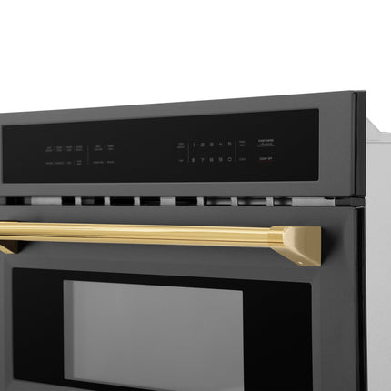 ZLINE Autograph Edition 30” 1.6 cu ft. Built-in Convection Microwave Oven in Black Stainless Steel and Polished Gold  Accents (MWOZ-30-BS-G)