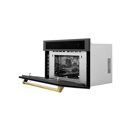 ZLINE Autograph Edition 30” 1.6 cu ft. Built-in Convection Microwave Oven in Black Stainless Steel and Polished Gold  Accents (MWOZ-30-BS-G)