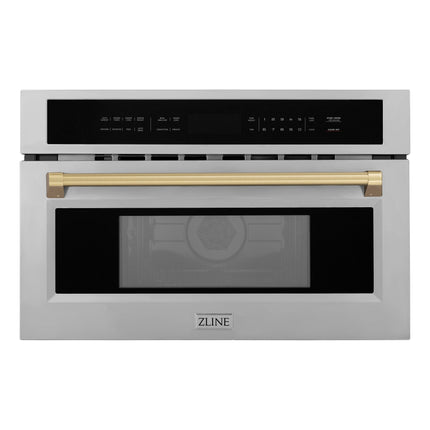 ZLINE Autograph Edition 30” 1.6 cu ft. Built-in Convection Microwave Oven in Stainless Steel and Champagne Bronze Accents (MWOZ-30-CB)