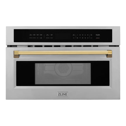 ZLINE Autograph Edition 30 in. 1.6 cu ft. Built-in Convection Microwave Oven in Stainless Steel with Polished Gold Accents (MWOZ-30-G)