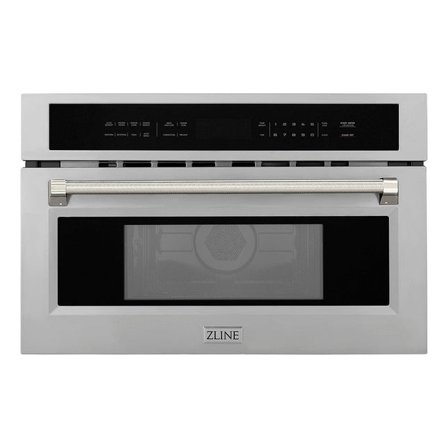 ZLINE Autograph Edition 30 in. 1.6 cu ft. Built-in Convection Microwave Oven in Stainless Steel and Polished Nickel Helix Handle (MWOZ-30-KPN)