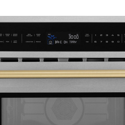 ZLINE Autograph Edition 30 in. 1.6 cu ft. Built-in Convection Microwave Oven in Satin Stainless Steel and Champagne Bronze Accents (MWOZ-30-SS-CB)