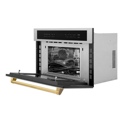 ZLINE Autograph Edition 30 in. 1.6 cu ft. Built-in Convection Microwave Oven in Satin Stainless Steel and Polished Gold Accents (MWOZ-30-SS-G)