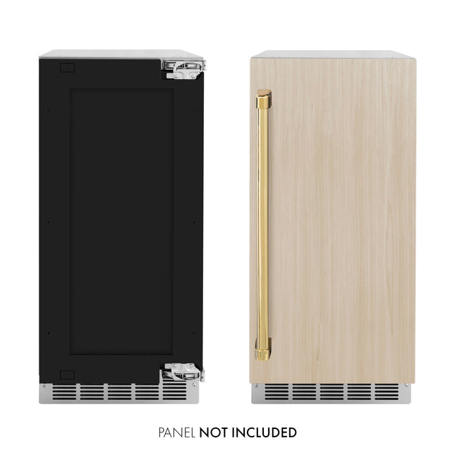 ZLINE Autograph Edition 15 in. Touchstone Gourmet Ice Maker with Drain Pump and Panel Ready Door with Polished Gold Handle (IGMDPZ-15-G)