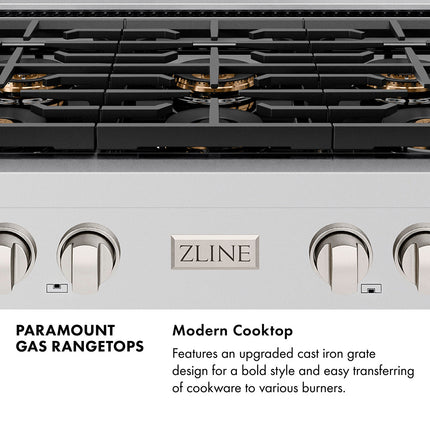 ZLINE Autograph Edition 36 in. Paramount Gas Rangetop with 6 Burner DuoPro™ Cooktop in Black Stainless Steel and Champagne Bronze Accents (PSRTBZ-36-CB)