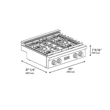 ZLINE Autograph Edition 30 in. Paramount Gas Rangetop with 4 Burner DuoPro™ Cooktop in Black Stainless Steel and Champagne Bronze Accents (PSRTBZ-30-CB)
