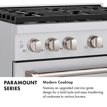 ZLINE Autograph Edition 36 in. 5.2 cu. ft. Paramount Gas Range with 6 Burner DuoPro™ Cooktop and Convection Gas Oven in Satin Stainless Steel and Matte Black Accents (PSGRSZ-36-MB)