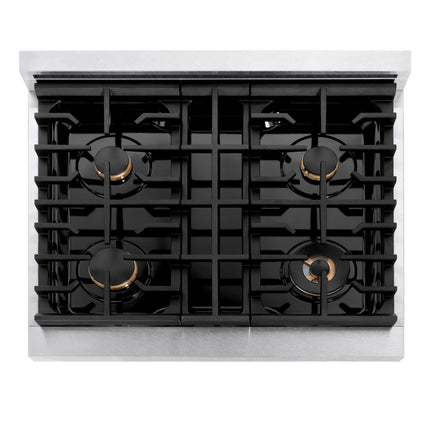 ZLINE 30 in. Autograph Edition Paramount Gas Rangetop with 4 Burners and Porcelain Cooktop in Satin Stainless Steel with Polished Gold Accents (SRTSZ-30-G)
