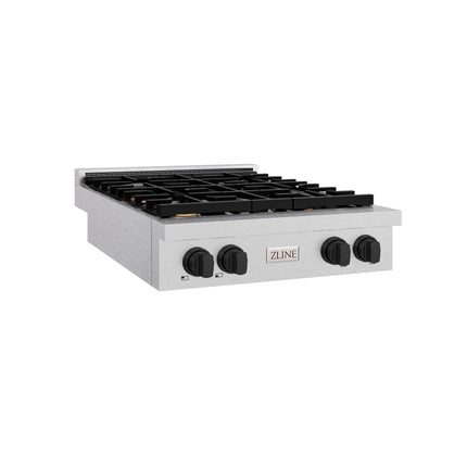 ZLINE 30 in. Autograph Edition Paramount Gas Rangetop with 4 Burners and Porcelain Cooktop in Satin Stainless Steel with Matte Black Accents (SRTSZ-30-MB)