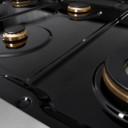 ZLINE 48 in. Autograph Edition Paramount Gas Rangetop with 8 Burners and Porcelain Cooktop in Satin Stainless Steel with Champagne Bronze Accents (SRTSZ-48-CB)