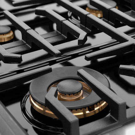 ZLINE 48 in. Autograph Edition Paramount Gas Rangetop with 8 Burners and Porcelain Cooktop in Satin Stainless Steel with Polished Gold Accents (SRTSZ-48-G)