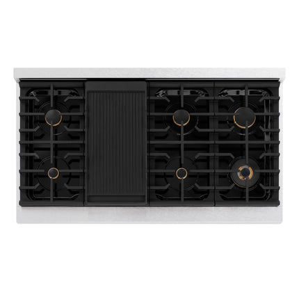 ZLINE 48 in. Autograph Edition Paramount Gas Rangetop with 8 Burners and Porcelain Cooktop in Satin Stainless Steel with Polished Gold Accents (SRTSZ-48-G)