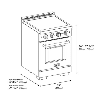 ZLINE 24 in. 3.2 cu. ft. Paramount Induction Range with 3 Element Cooktop and Electric Convection Oven in Stainless Steel (SINR24)