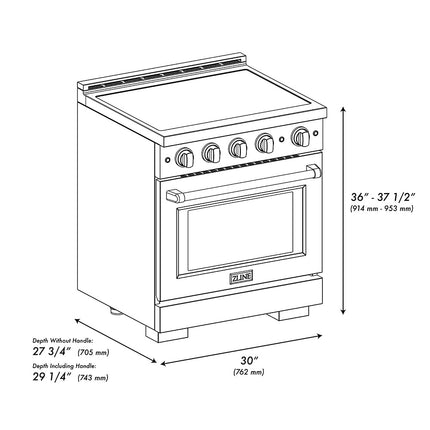 ZLINE Autograph Edition 30 in. 4.2 cu. ft. Paramount Induction Range with 4 Element Cooktop and Electric Convection Oven in Stainless Steel with Polished Gold Accents (SINRZ-30-G)