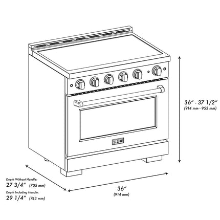 ZLINE Autograph Edition 36 in. 5.2 cu. ft. Paramount Induction Range with 5 Element Cooktop and Electric Convection Oven in Stainless Steel with Polished Gold Accents (SINRZ-36-G)