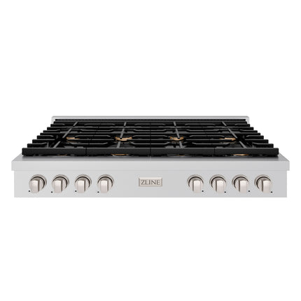 ZLINE 48 in. Paramount Gas Rangetop with 8 Brass Burners and Porcelain Cooktop in Stainless Steel (SRT-BR-48)
