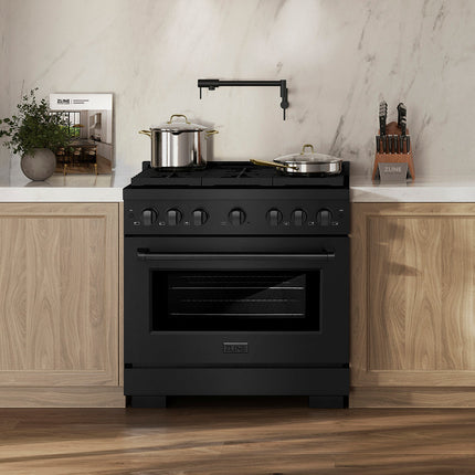 ZLINE 36 in. 5.2 cu. ft. Paramount Dual Fuel Range with 6 Burner DuoPro™ Cooktop and Electric Convection Oven in Black Stainless Steel (PSDRB-36)