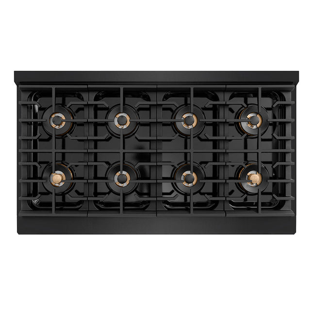 ZLINE Autograph Edition 48 in. 6.7 cu. ft. Paramount Dual Fuel Range with 8 Burner DuoPro™ Cooktop and Dual Ovens in Black Stainless Steel and Polished Gold Accents (PSDRBZ-48-G)