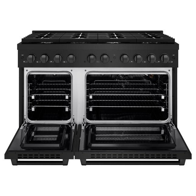 ZLINE 48 in. 6.7 cu. ft. Paramount Double Oven Gas Range with 8 Burner Cooktop in Black Stainless Steel (SGRB-48)