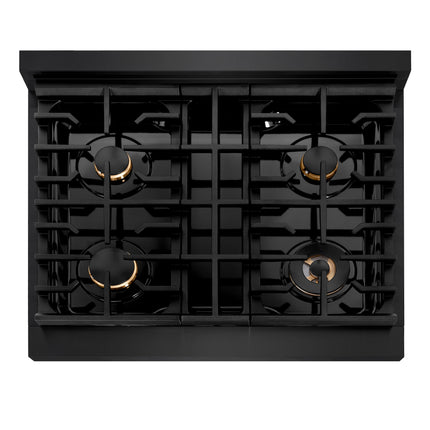 ZLINE 30 in. 4.2 cu. ft. Paramount Gas Range with Convection Gas Oven in Black Stainless Steel with 4 Brass Burners (SGRB-BR-30)