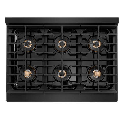 ZLINE Autograph Edition 36 in. 5.2 cu. ft. Paramount Gas Range with 6 Burner DuoPro™ Cooktop and Convection Gas Oven in Black Stainless Steel and Champagne Bronze Accents (PSGRBZ-36-CB)
