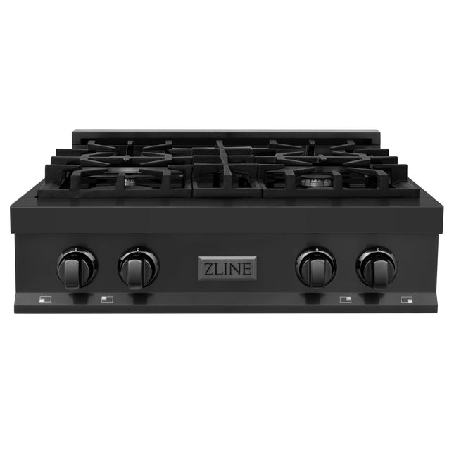 ZLINE 30 in. Porcelain Rangetop in Black Stainless with 4 Gas Burners (RTB-30) Available with Brass Burners