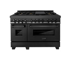 ZLINE 48 in. 6.0 cu. ft. Legacy Dual Fuel Range with 7 Burner Gas Cooktop and 2 Electric Ovens in Black Stainless Steel (RAB-48) Zline Appliances