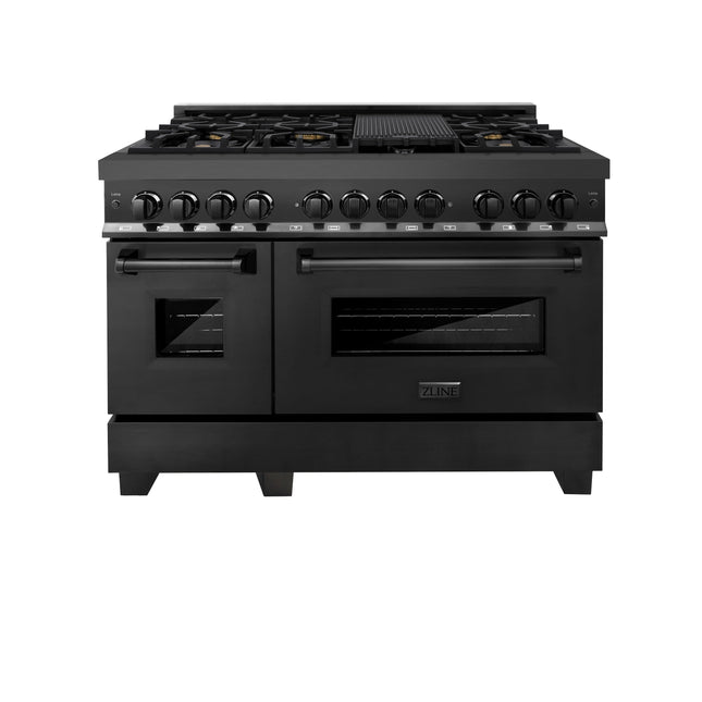 ZLINE 48 in. 6.0 cu. ft. Legacy Dual Fuel Range with 7 Burner Gas Cooktop and 2 Electric Ovens in Black Stainless Steel (RAB-48) Zline Appliances