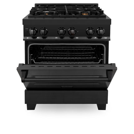 ZLINE 30 in. 4.0 cu. ft. Legacy Dual Fuel Range with Gas Cooktop and Electric Convection Oven in Black Stainless Steel with 4 Brass Burners (RAB-BR-30)
