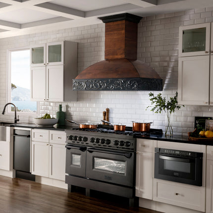 ZLINE 48 in. 6.0 cu. ft. Legacy Dual Fuel Range with Gas Cooktop and 2 Electric Ovens in Black Stainless Steel with 6 Brass Burners (RAB-BR-48)