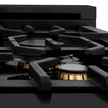 ZLINE Autograph Edition 36 in. 4.6 cu. ft. Legacy Dual Fuel Range with 6 Burner Gas Cooktop and Electric Convection Oven in Black Stainless Steel and Champagne Bronze Accents (RABZ-36-CB)