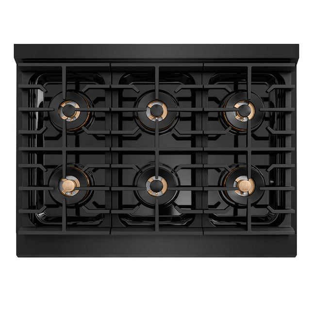 ZLINE Autograph Edition 36 in. Paramount Gas Rangetop with 6 Burner DuoPro™ Cooktop in Black Stainless Steel and Polished Gold Accents (PSRTBZ-36-G)
