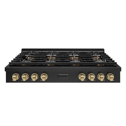 ZLINE Autograph Edition 48 in. Paramount Gas Rangetop with 8 Burner DuoPro™ Cooktop in Black Stainless Steel and Champagne Bronze Accents (PSRTBZ-48-CB)