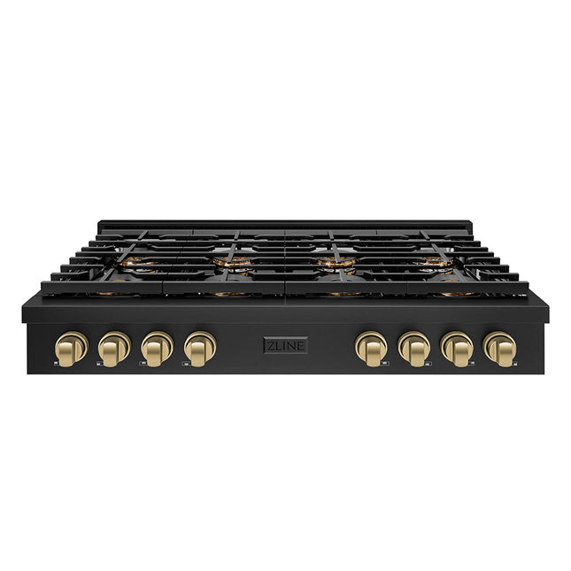 ZLINE Autograph Edition 48 in. Paramount Gas Rangetop with 8 Burner DuoPro™ Cooktop in Black Stainless Steel and Champagne Bronze Accents (PSRTBZ-48-CB)