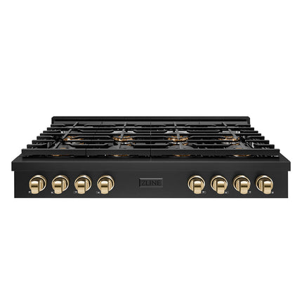 ZLINE Autograph Edition 48 in. Paramount Gas Rangetop with 8 Burner DuoPro™ Cooktop in Black Stainless Steel and Polished Gold Accents (PSRTBZ-48-G)