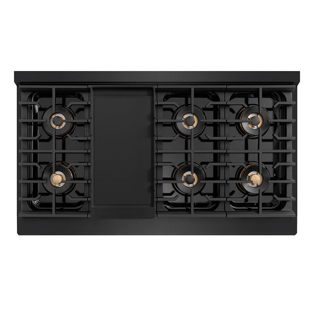 ZLINE Autograph Edition 48 in. Paramount Gas Rangetop with 8 Burner DuoPro™ Cooktop in Black Stainless Steel and Polished Gold Accents (PSRTBZ-48-G)