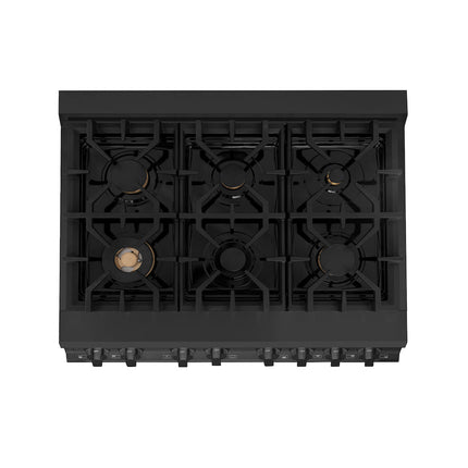 ZLINE Kitchen Package with Black Stainless Steel Refrigerator, 36 in. Dual Fuel Range, Range Hood, and Microwave Drawer (4KPR-RABRH36-MW)