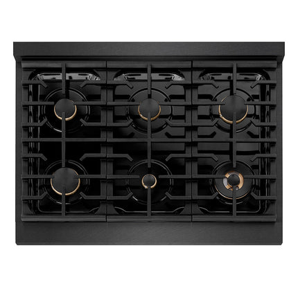 ZLINE 36 in. 5.2 cu. ft. Paramount Dual Fuel Range with Gas Cooktop and Electric Convection Oven in Black Satin Stainless Steel with 6 Brass Burners (SDRBS-BR-36)