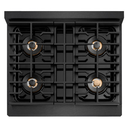 ZLINE Autograph Edition 30 in. 4.2 cu. ft. Paramount Dual Fuel Range with 4 Burner DuoPro™ Cooktop and Electric Convection Oven in Black Satin Stainless Steel and Polished Gold Accents (PSDRBSZ-30-G)