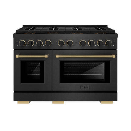 ZLINE Designer Collection 48 in. 6.7 cu. ft. Paramount Dual Fuel Range with 8 Burner DuoPro™ Cooktop and Dual Ovens in Black Satin Stainless Steel with Matte Black and Champagne Bronze Accents (PSDRBSZ-48-MBCB)