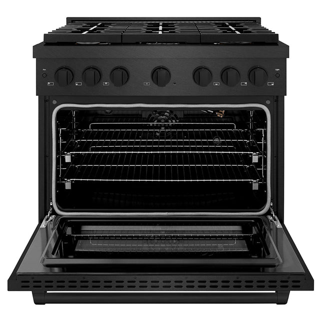 ZLINE 36 in. 5.2 cu. ft. Paramount Gas Range with Convection Gas Oven in Black Satin Stainless Steel with 6 Brass Burners (SGRBS-BR-36)