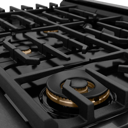 ZLINE Autograph Edition 36 in. 5.2 cu. ft. Paramount Gas Range with 6 Burner Cooktop and Convection Gas Oven in Black Satin Stainless Steel and Polished Gold Accents (SGRBSZ-36-G)