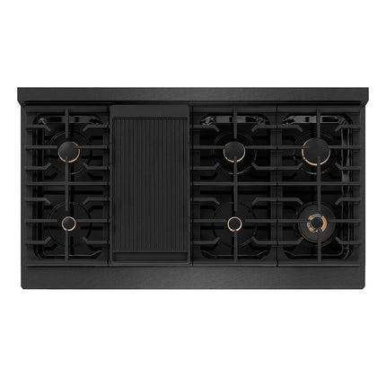 ZLINE Autograph Edition 48 in. 6.7 cu. ft. Paramount Double Oven Gas Range with 8 Burner Cooktop in Black Satin Stainless Steel and Polished Gold Accents (SGRBSZ-48-G)