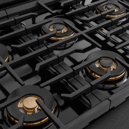 ZLINE Autograph Edition 48 in. 6.7 cu. ft. Paramount Gas Range with 8 Burner DuoPro™ Cooktop and Dual Ovens in Black Satin Stainless Steel and Champagne Bronze Accents (PSGRBSZ-48-CB)