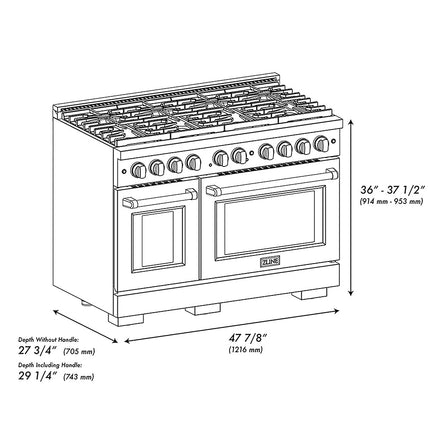 ZLINE Autograph Edition 48 in. 6.7 cu. ft. Paramount Gas Range with 8 Burner DuoPro™ Cooktop and Dual Ovens in Black Satin Stainless Steel and Champagne Bronze Accents (PSGRBSZ-48-CB)