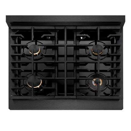 ZLINE Autograph Edition 30 in. Paramount Gas Rangetop with 4 Burners and Porcelain Cooktop in Black Satin Stainless Steel with Champagne Bronze Accents (SRTBSZ-30-CB)