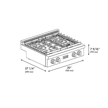 ZLINE Autograph Edition 30 in. Paramount Gas Rangetop with 4 Burners and Porcelain Cooktop in Black Satin Stainless Steel with Polished Gold Accents (SRTBSZ-30-G)