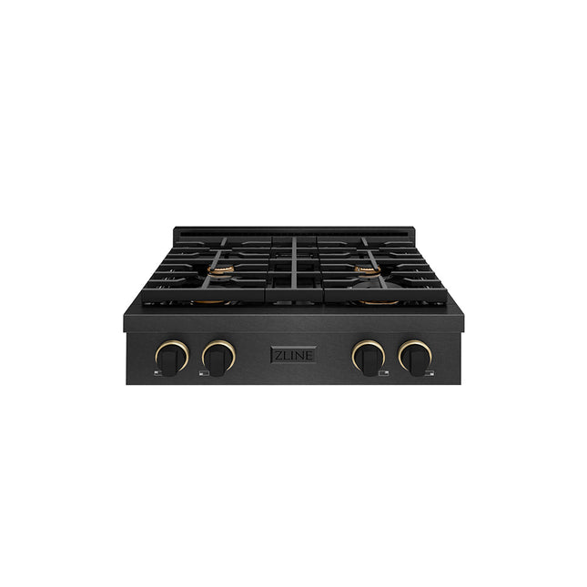 ZLINE Designer Collection 30 in. Paramount Gas Rangetop with 4 Burners in Black Satin Stainless Steel with Matte Black and Champagne Bronze Accents (SRTBSZ-30-MBCB)