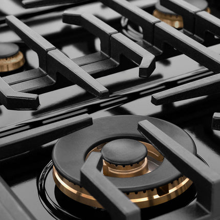 ZLINE Autograph Edition 36 in. Paramount Gas Rangetop with 6 Burners and Porcelain Cooktop in Black Satin Stainless Steel with Champagne Bronze Accents (SRTBSZ-36-CB)