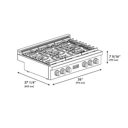 ZLINE Designer Collection 36 in. Paramount Gas Rangetop with 6 Burners in Black Satin Stainless Steel with Matte Black and Champagne Bronze Accents (SRTBSZ-36-MBCB)